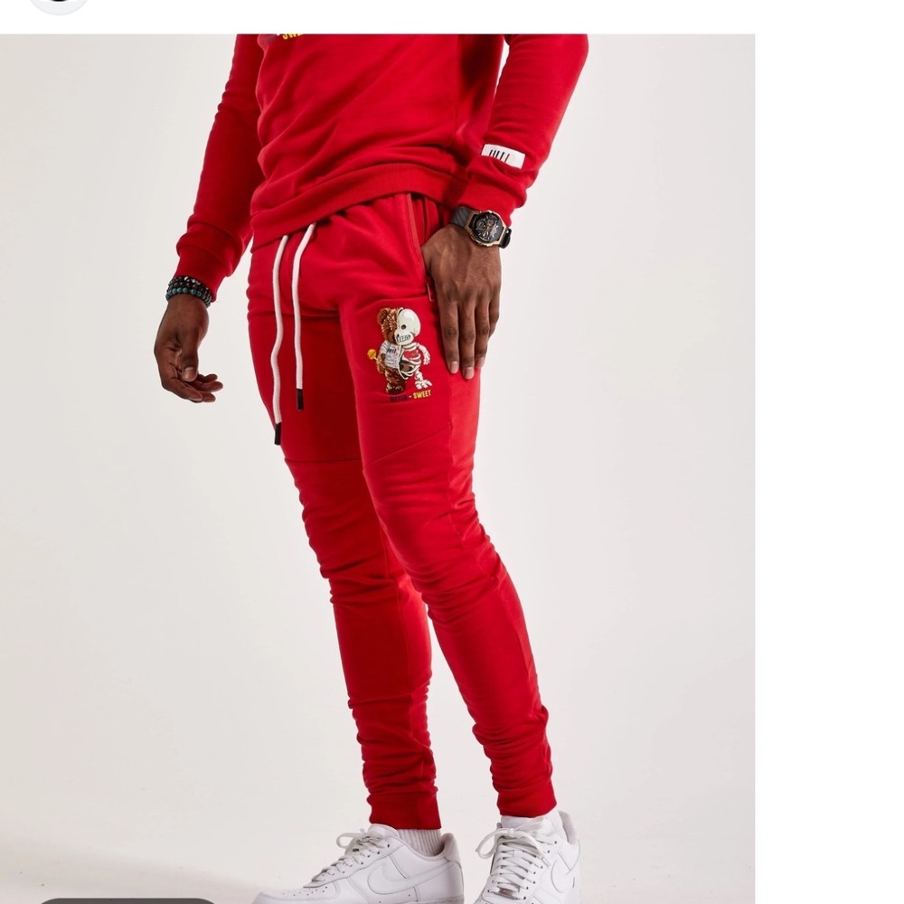Fifth Loop Mens Red Bitter-Sweet Bear Skeleton Graphic Joggers Sweatpants Small